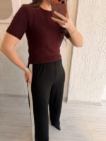 Bordo Kısa Kol Triko - Görsel 3