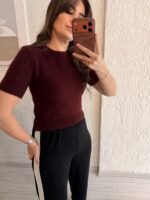 Bordo Kısa Kol Triko - Görsel 2