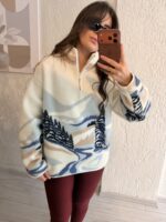 Krem Ağaç Desenli Polar Sweatshirt - Görsel 3