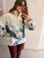 Krem Ağaç Desenli Polar Sweatshirt - Görsel 2
