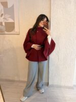 Bordo Renk Kaşe Panço Kemerli - Görsel 4