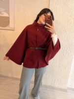 Bordo Renk Kaşe Panço Kemerli