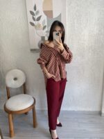 Krep Kumaş Bordo Pantolon - Görsel 4
