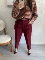 Krep Kumaş Bordo Pantolon - Görsel 2