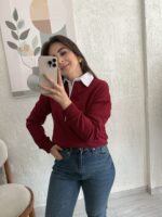 Bordo Polo Yaka Sweatshirt