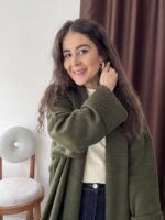 Yumoş Yeşil Uzun Hırka - Görsel 2