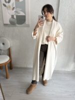 Krem Ekru Uzun Yumoş Hırka