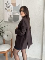 Kahverengi Mavi Çizgili Oversize Blazer - Görsel 4
