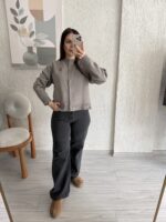 Gri Ayıcıklı Düğmeli Triko Hırka - Görsel 2