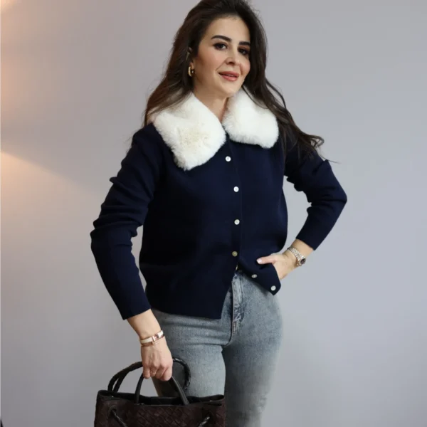 Lacivert Kürklü Hırka