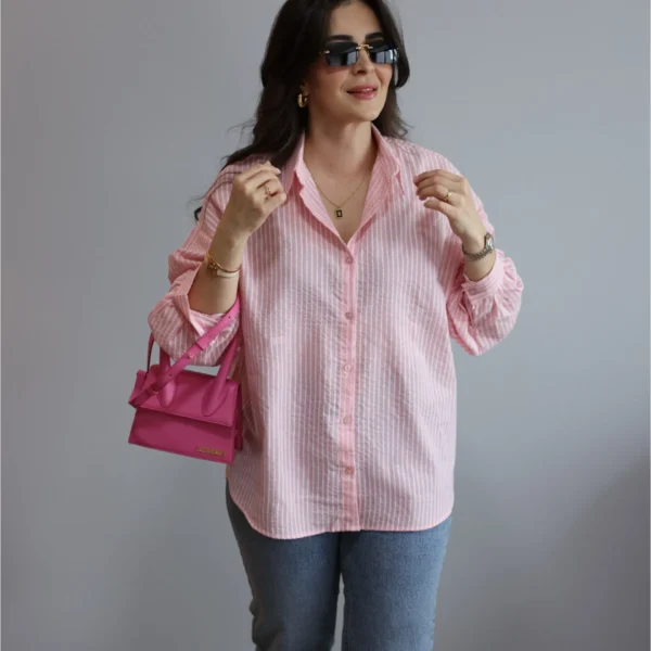 Pembe - Beyaz Çizgili Gömlek