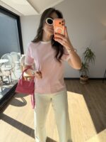 Radiant Pembe - Beyaz Biyeli Basic Tshirt - Görsel 2