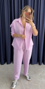 Grace Gömlek-Pantolon Takım Pembe