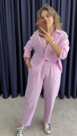 Grace Gömlek-Pantolon Takım Pembe - Görsel 2