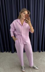 Grace Gömlek-Pantolon Takım Pembe - Görsel 5